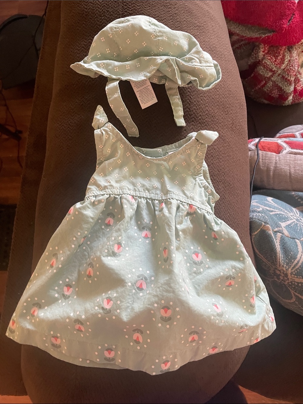 Baby Girl Mint Floral Sundress with Matching Hat